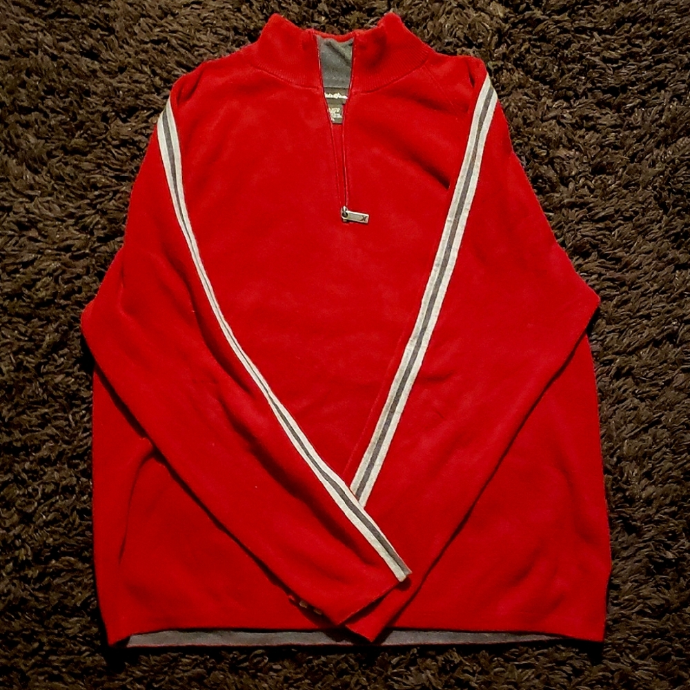Eddie Bauer Red Zip-Up Sweater with Grey Stripes